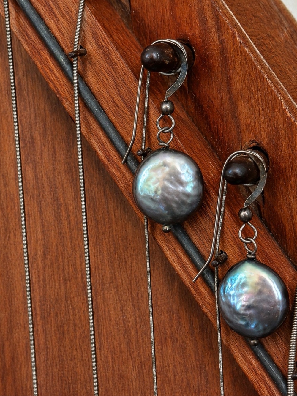 Sterling Silver Artisan Peacock Pearl Earrings